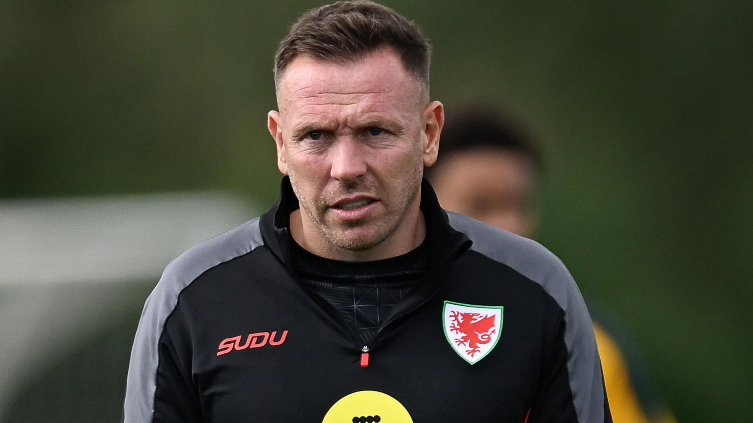 Craig Bellamy looks on during Wales training 