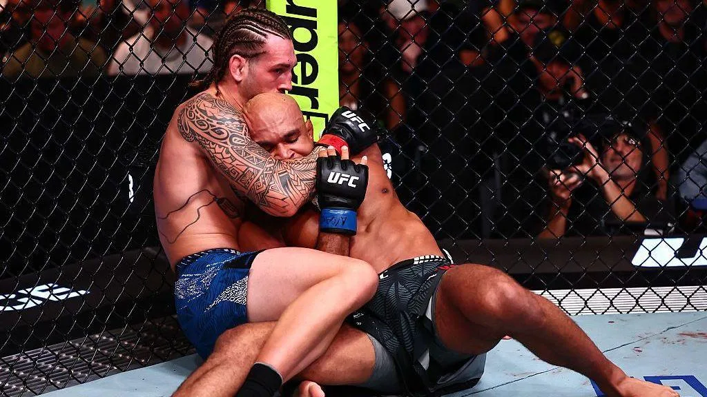 Brendan Allen works for a submission against Christian Leroy Duncan at UFC Fight Night in Las Vegas
