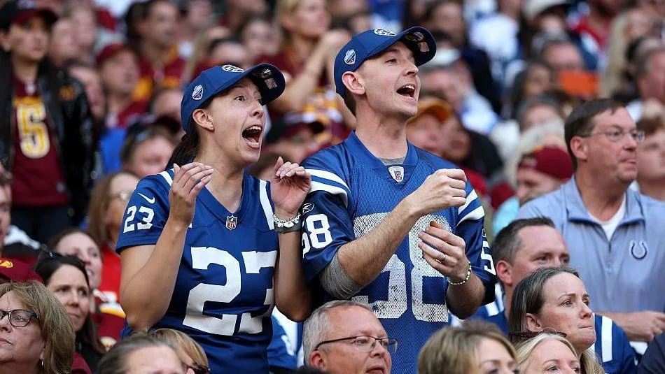 Indianapolis Colts fans cheer during their win over the Washington Commanders in London in October 2026