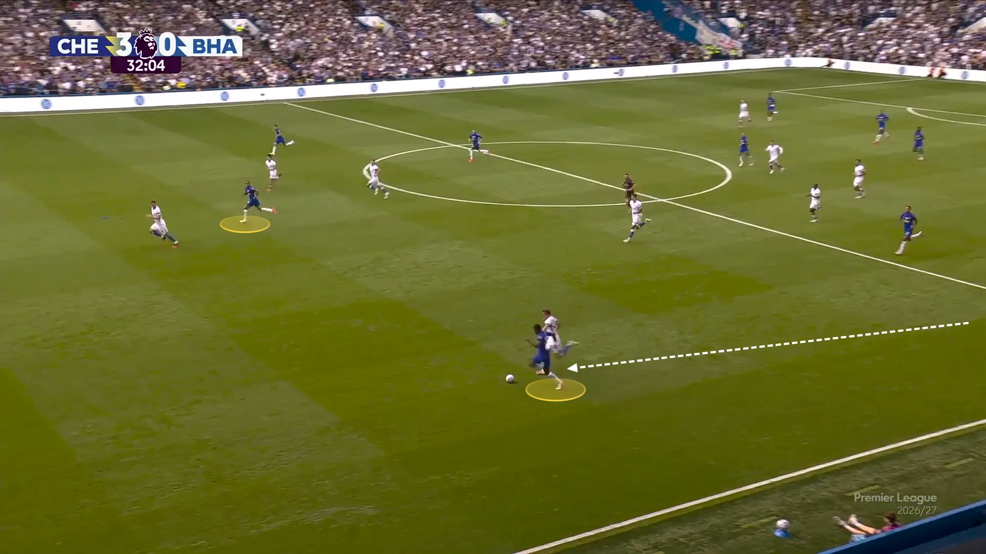 Screen grab of Chelsea's build up to their third goal against Brighton.