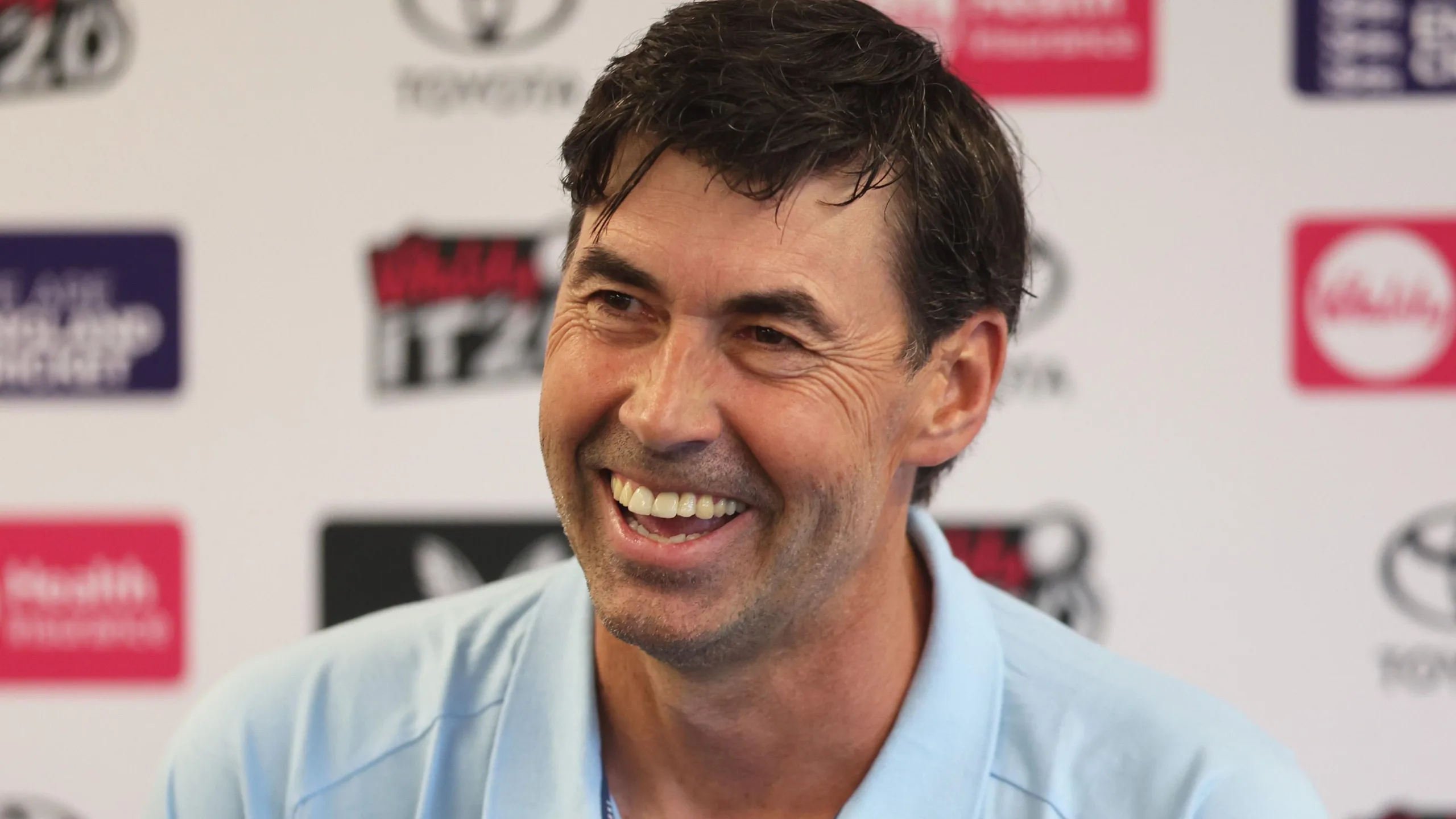 Stephan Fleming smiles during his first news conference as England head coach