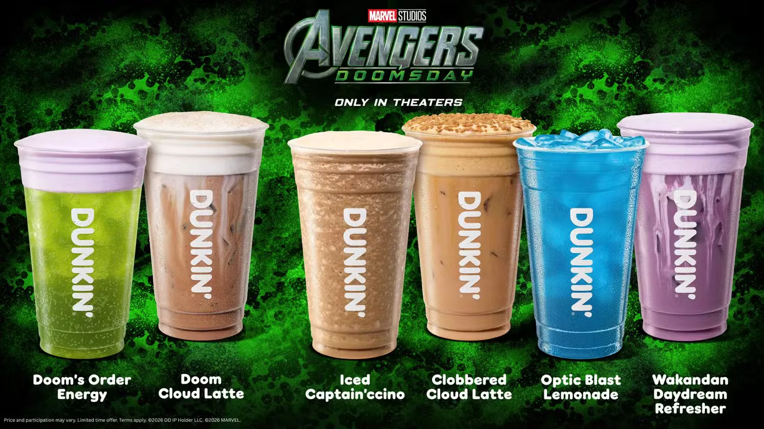Dunkin and Marvel Studios Avengers_ Doomsday Beverage Lineup