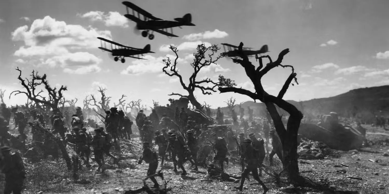 Two planes flying over the trenches in Wings