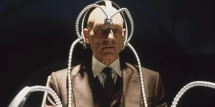 Charles Xavier (Patrick Stewart) wearing the Cerebro helmet in X-Men: The Last Stand