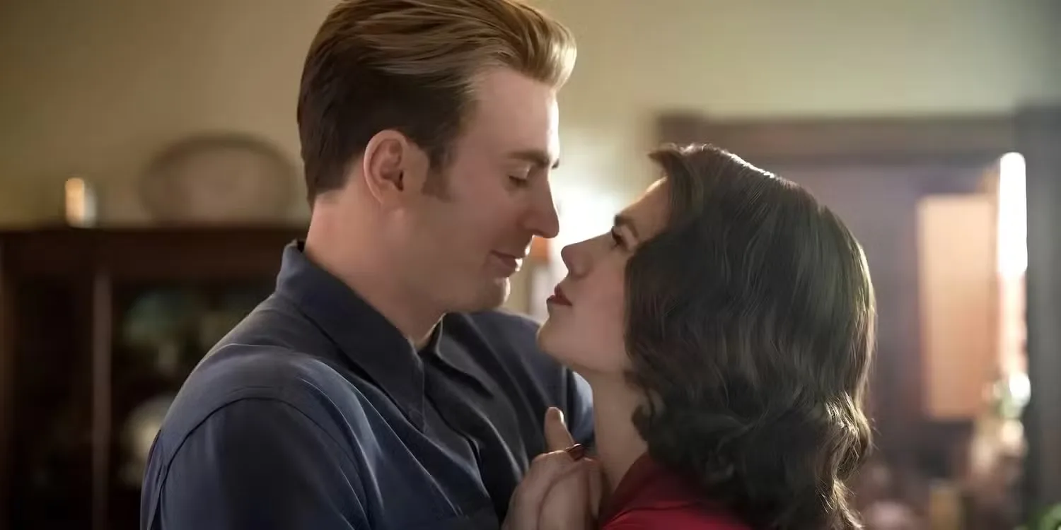 Steve Rogers (Chris Evans) and Peggy Carter (Hayley Atwell) dance in Avengers: Endgame.