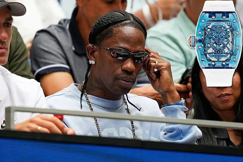 He got game: Rapper Travis Scott watching Carlo Alcaraz's game against Romain Safiullin wearing a €2 million RM, 31 August 2026