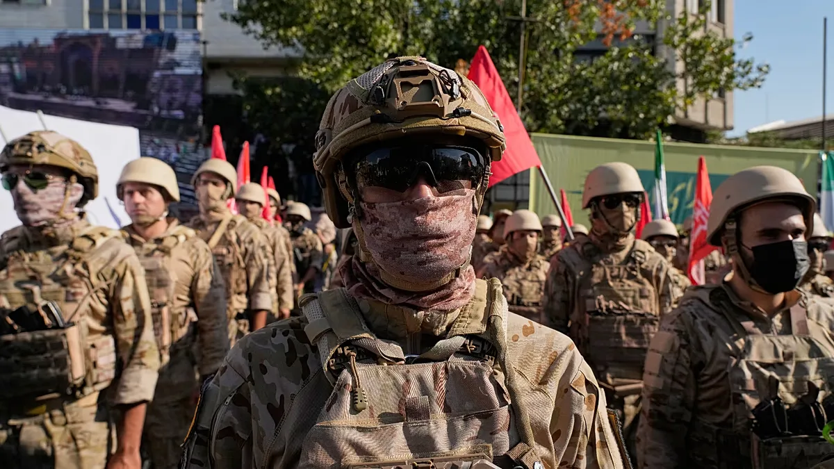 FILE: Armed personnel affiliated with Iran's IRGC take part in the state-organised military exercise in Tehran, 18 September 2026