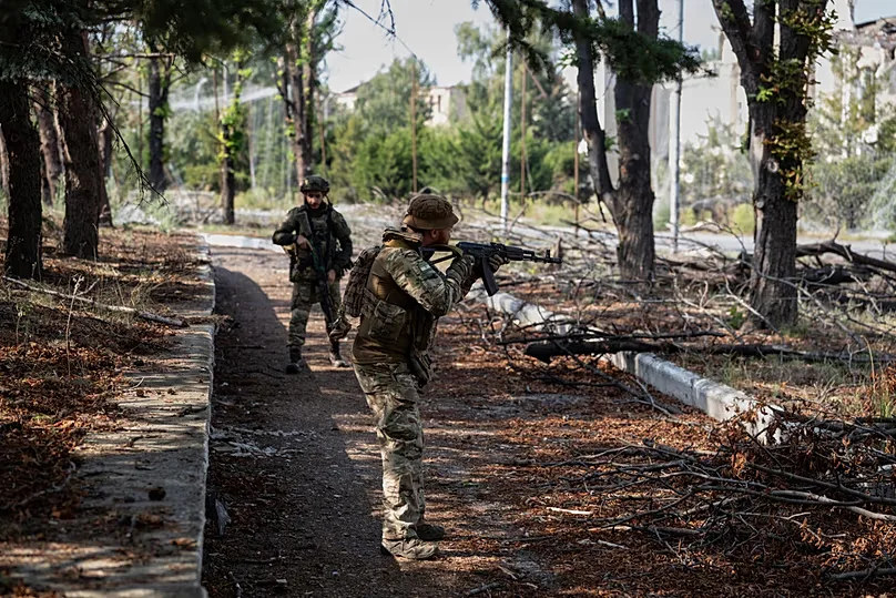 Ukrainian servicemen in front-line Druzhkivka; photo provided by the press service of Ukraine's 93rd Separate Mechanised Brigade