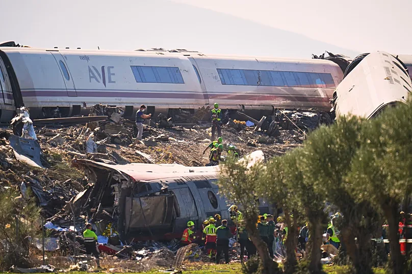 Emergency services assist victims at the site of the collision between two trains in Urda, Spain, on Wednesday 28 October 2026.