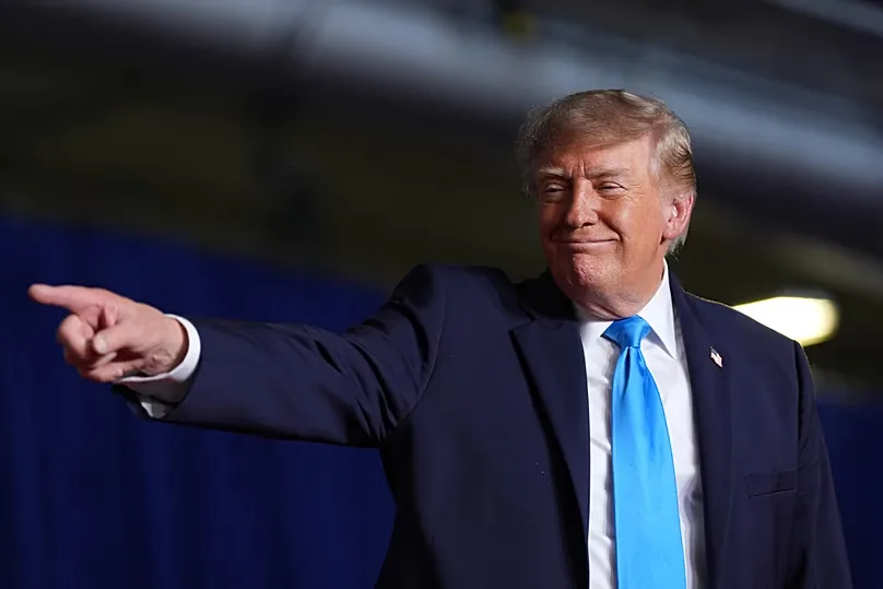 US President Donald Trump speaks at a campaign rally at the Pinnacle Bank Expo Center, Monday, Oct. 5, 2026, in Grand Island, Nebraska