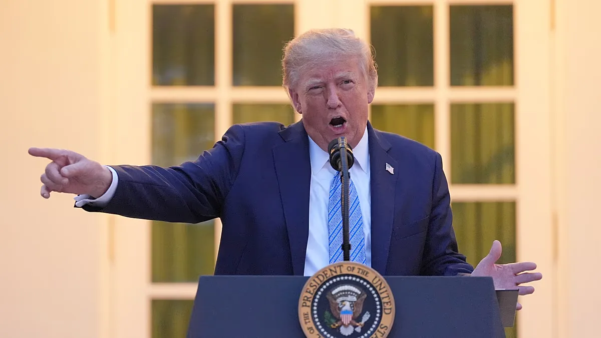 President Donald Trump speaks during a dinner in the Rose Garden of the White House, Thursday, Sept. 17, 2026, in Washington.