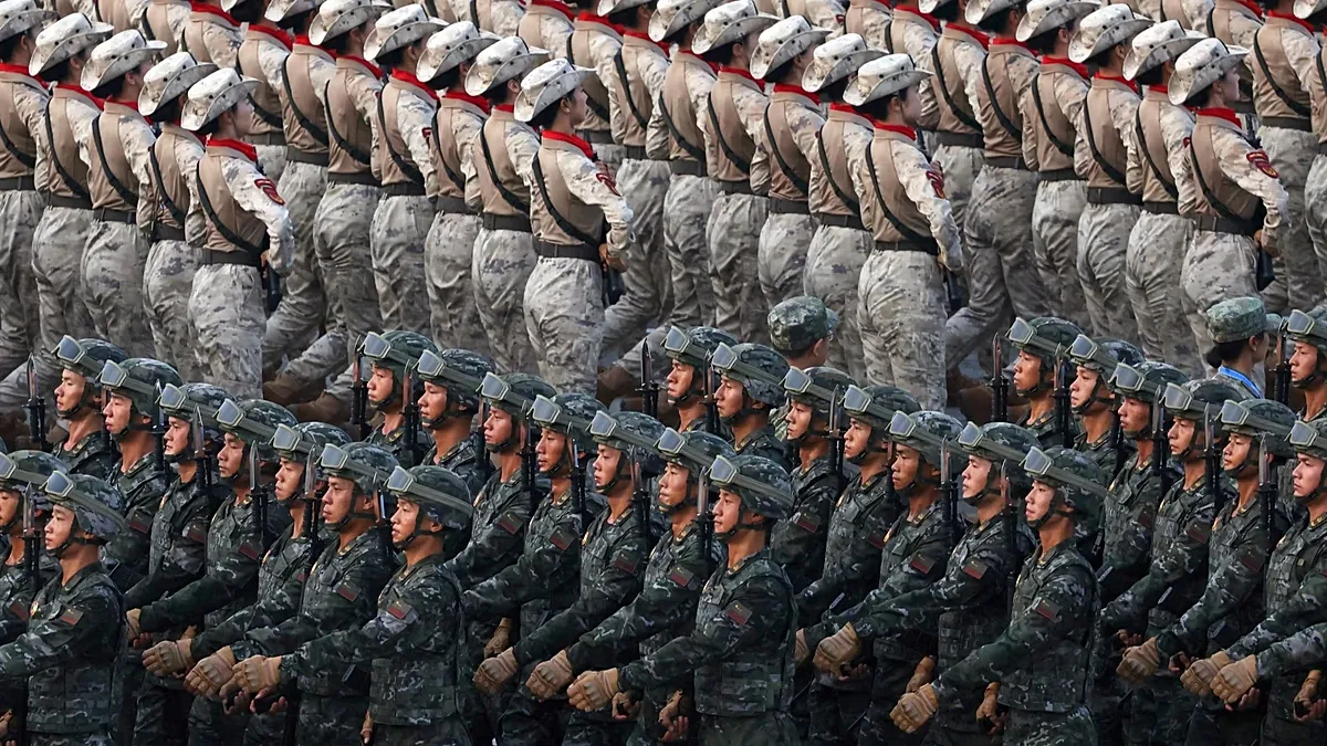 Military personnel take part in a parade to commemorate the 80th anniversary of the end of World War II in Beijing, 3 September, 2025