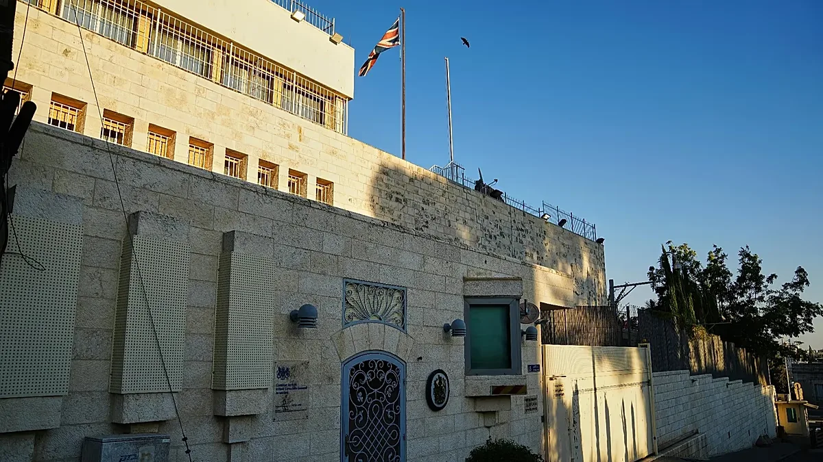 British Consulate in east Jerusalem after Israeli Foreign Minister Gideon Sa'ar announced that Israel would close the facility in response to U.K sanctions.