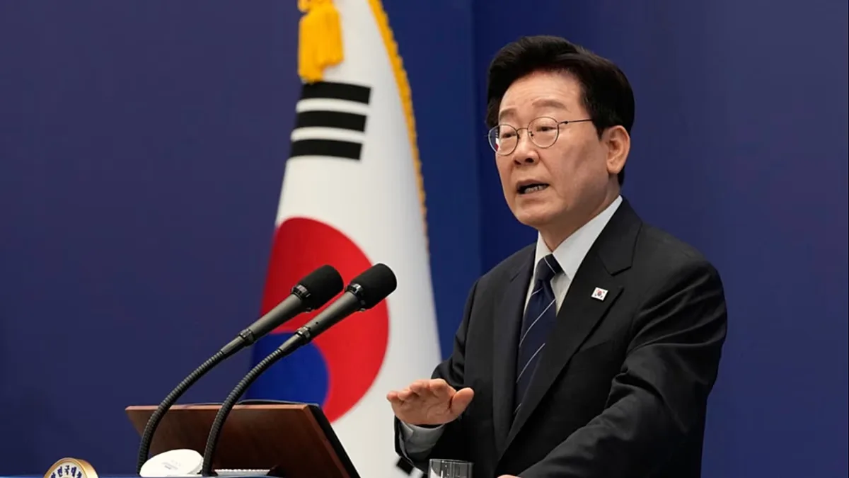 South Korean President Lee Jae Myung speaks during a press conference at the presidential Blue House in Seoul, South Korea, Friday, Sept. 18, 2026