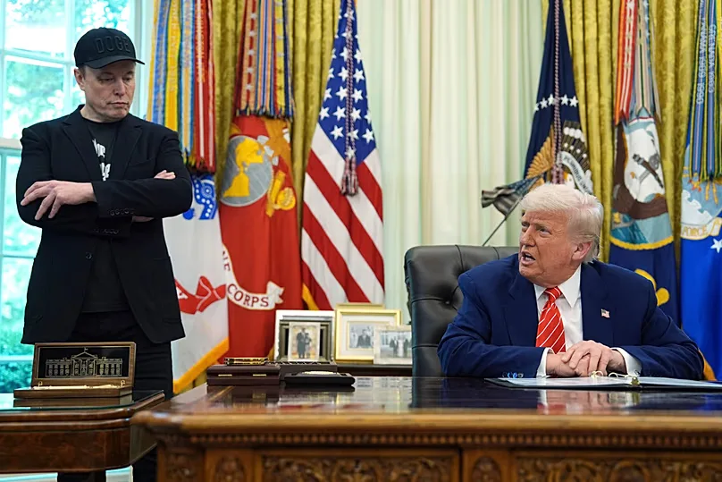 President Donald Trump speaks during a news conference with Elon Musk in the Oval Office of the White House, Friday, May 30, 2025, in Washington.