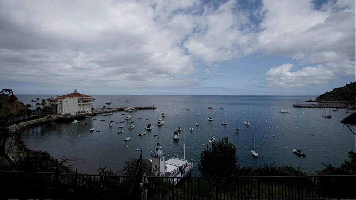 FILE - A view of the harbor on Catalina Island in Avalon, Calif, Saturday, April 18, 2020