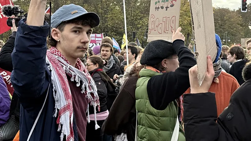 Student of Freie Universität at school student protests in Berlin on 31.10.2026.