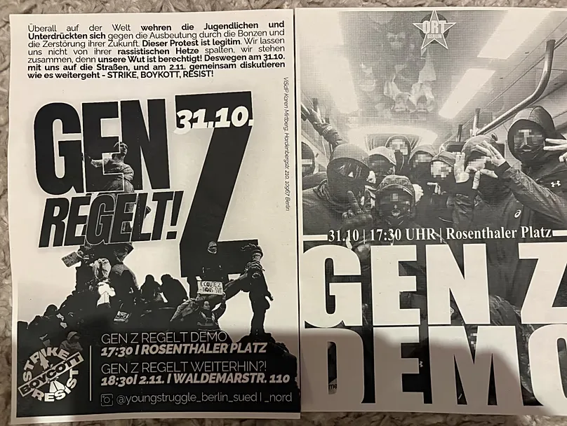 Flyer with information about the event at Rosenthaler Platz in Berlin at 17.30 p.m., distributed at the Brandenburg Gate.