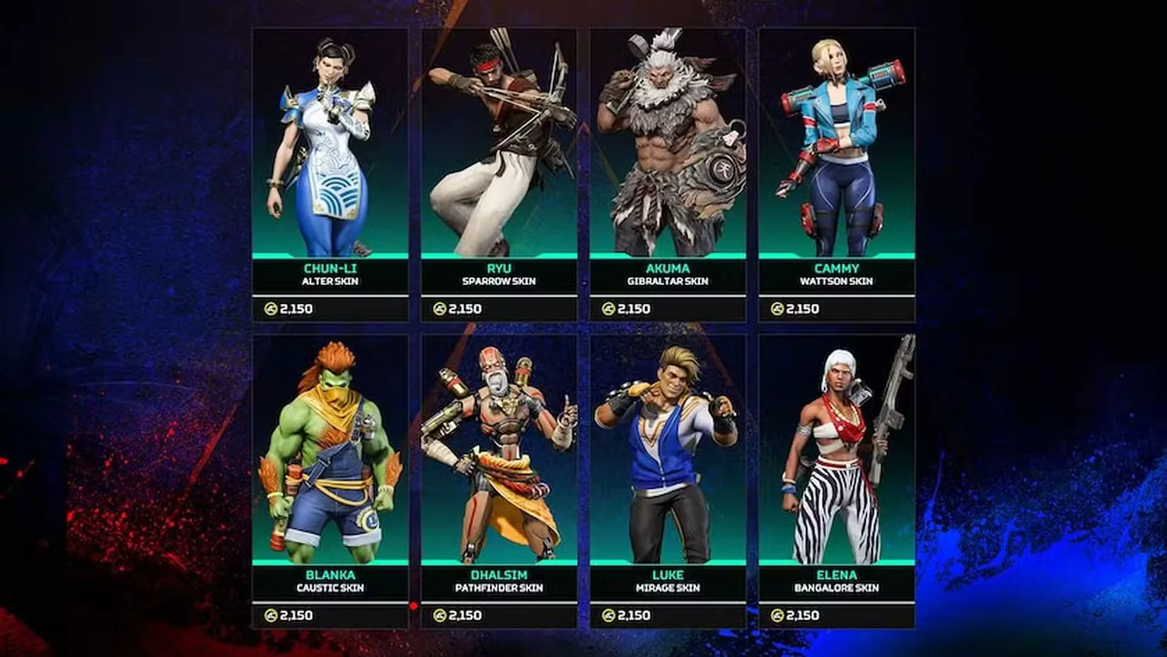 Street Fighter vs Apex Legends crossover skins