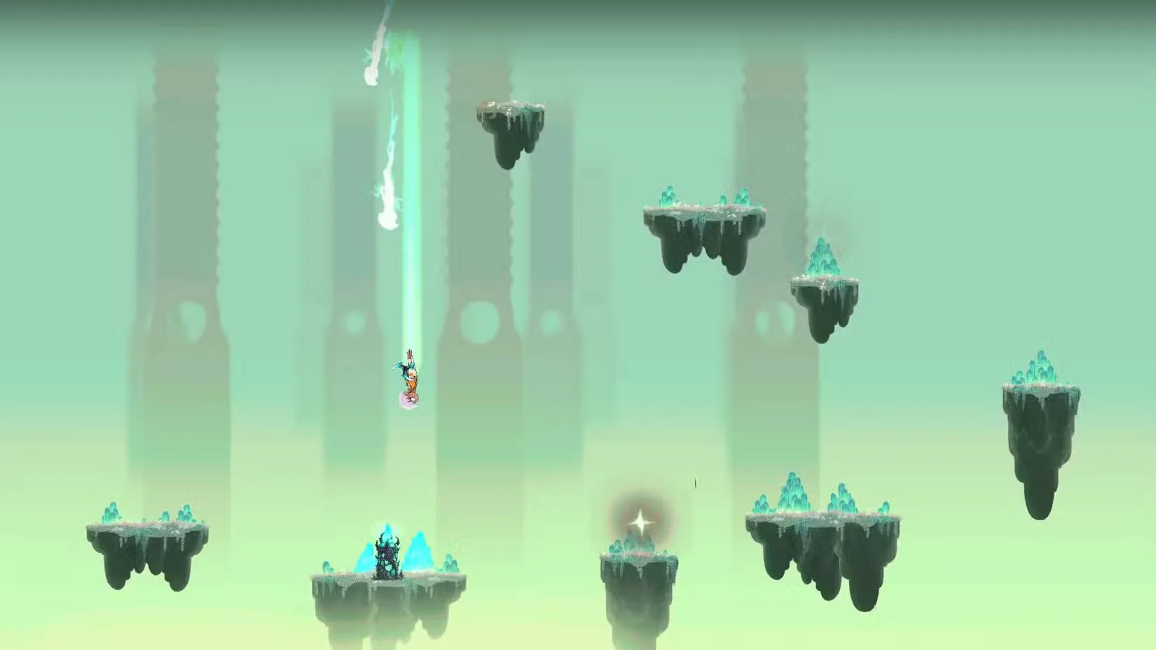 Echo Weaver screenshot - diving toward a pedestal