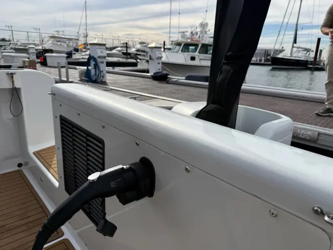 An electric boat charges